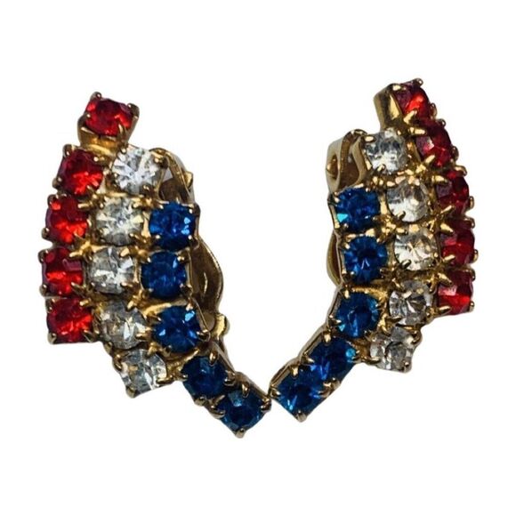 Vintage Red White Blue American Flag Patriotic Shimmering Necklace earrings set - Picture 4 of 6